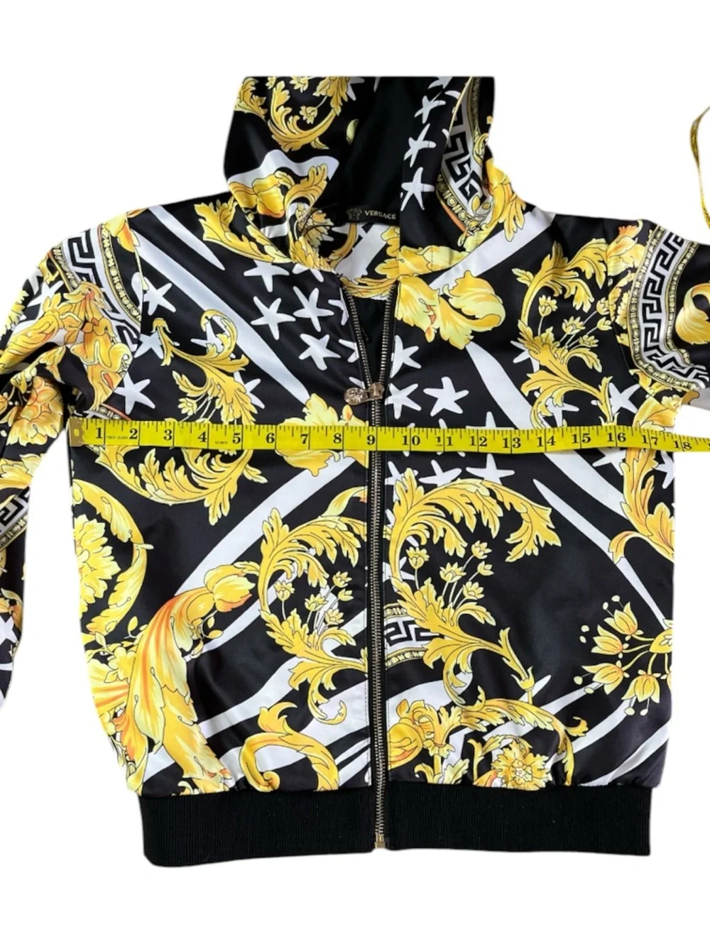 NWOT VERSACE Kids Boys Black Gold Baroque Star Full-Zip Hoodie Jacket S14 / 160